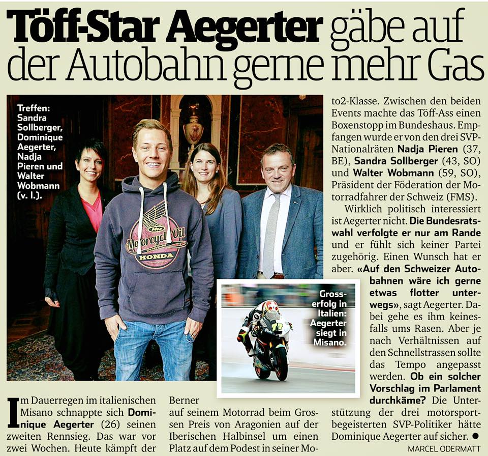 Sandra Sollberger, Sonntagsblick: Dominique Aegerter zu Besuch im Bundeshaus