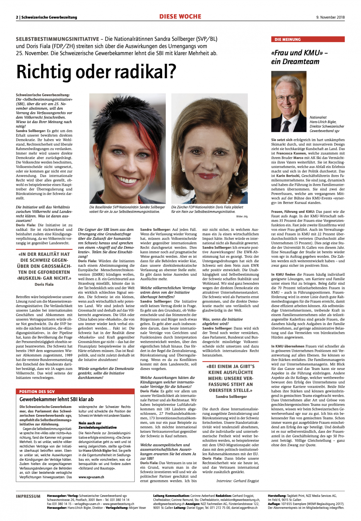 Sandra Sollberger, Schweizerische Gewerbezeitung – richtig oder radikal?
