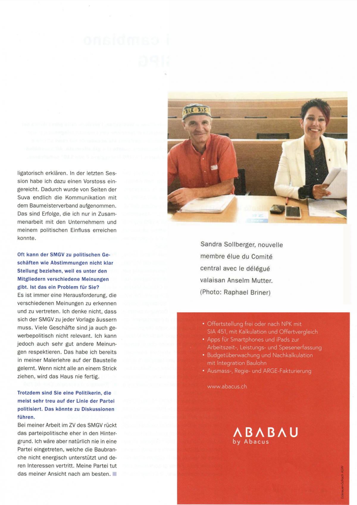 Sandra Sollberger, Applica Fachzeitschrift SMGV – Erste Frau im Zentralvorstand
