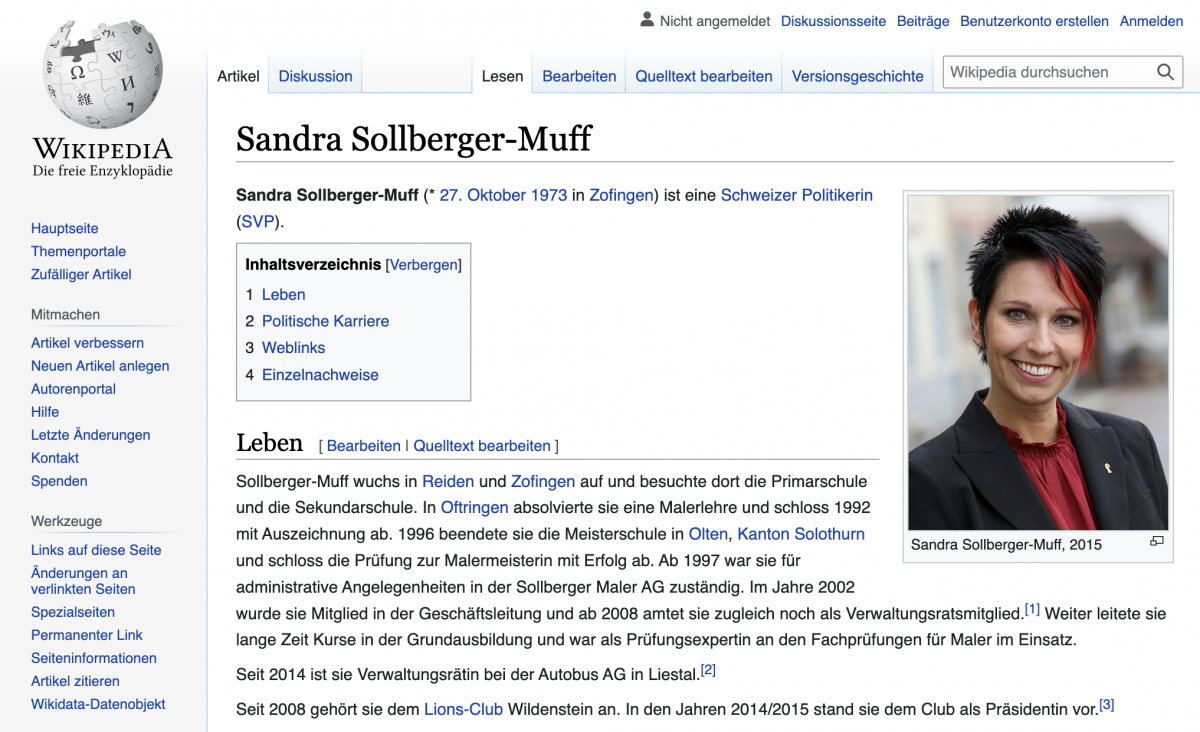 Sandra Sollberger, Sandra Sollberger auf Wikipedia