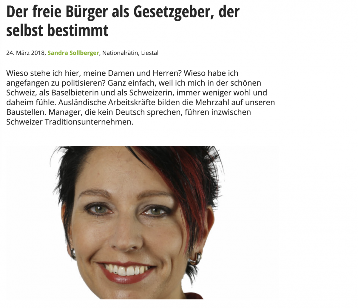 Sandra Sollberger, SVP.ch – Mein Referat an der GV SVP in Klosters GR (Der freie Bürger…..)