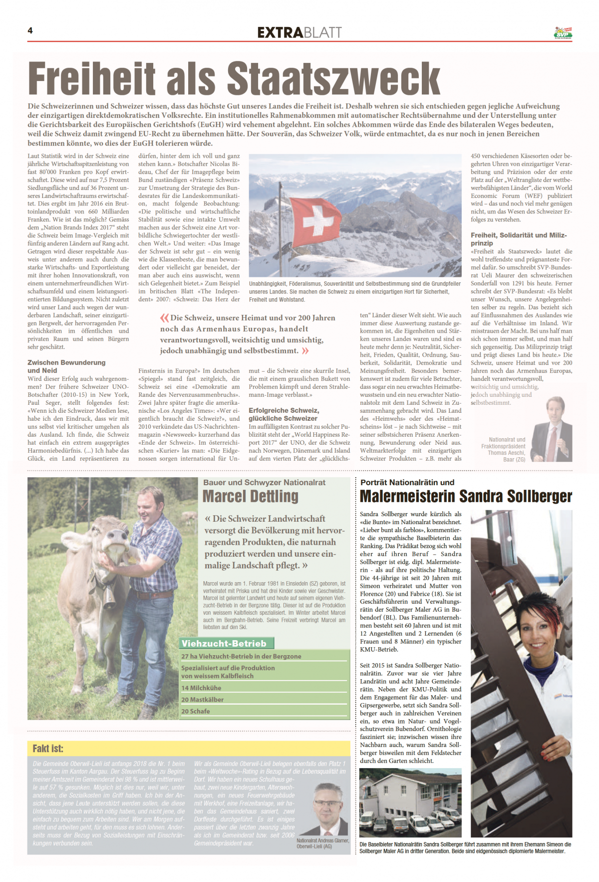 Sandra Sollberger, Extrablatt SVP 2018: Portrait NR und Malermeisterin Sandra Sollberger