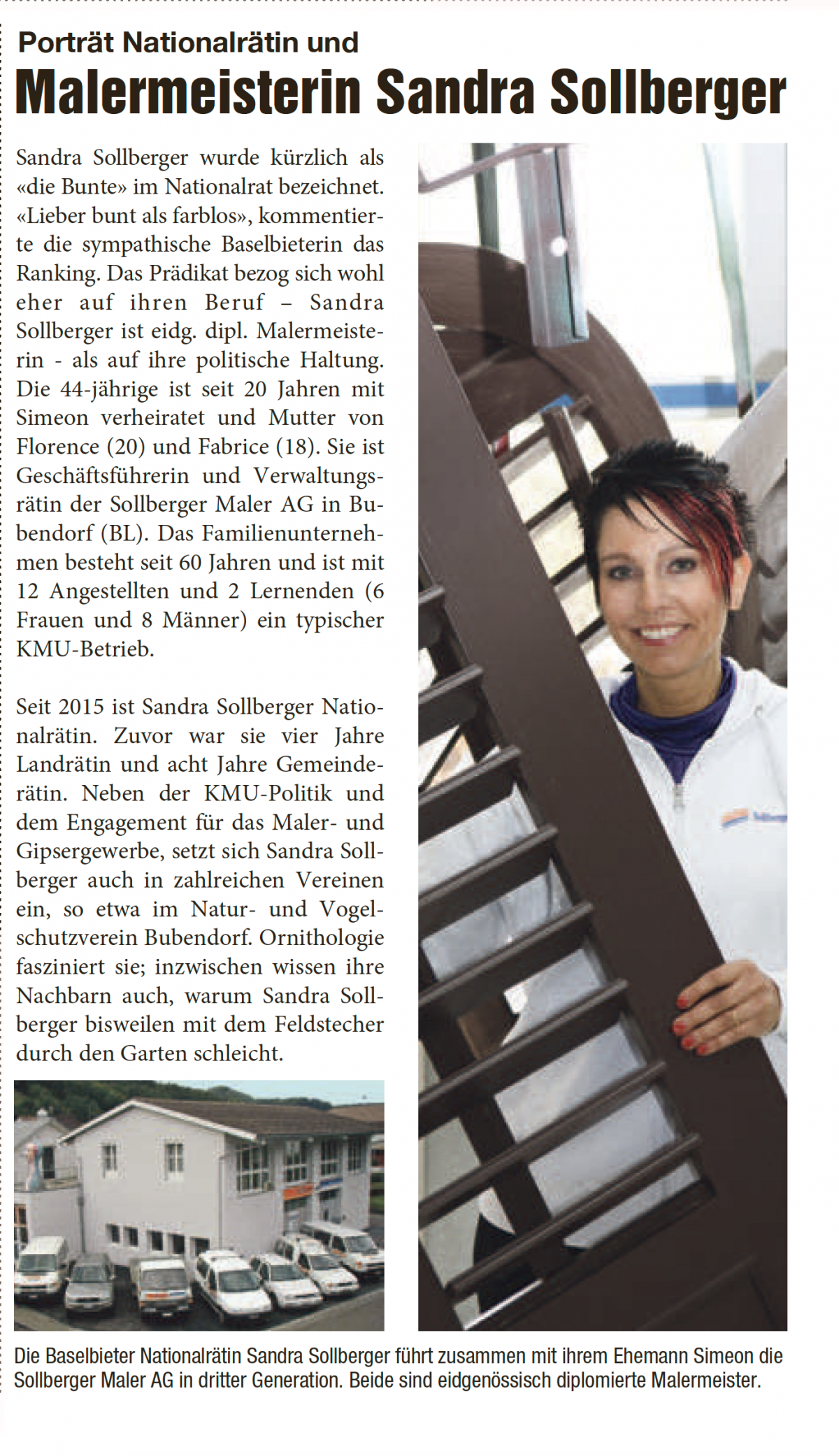 Sandra Sollberger, Extrablatt SVP 2018: Portrait NR und Malermeisterin Sandra Sollberger