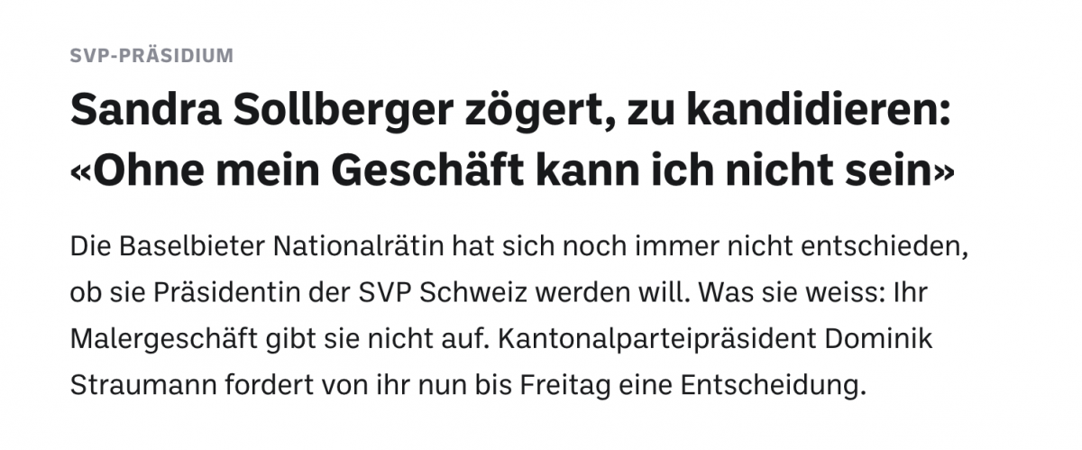 Sandra Sollberger, bz – Sandra Sollberger zögert, zu kandidieren