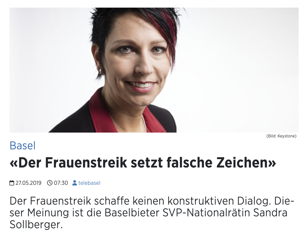 Sandra Sollberger, Telebasel: Der Frauenstreik setzt falsche Zeichen
