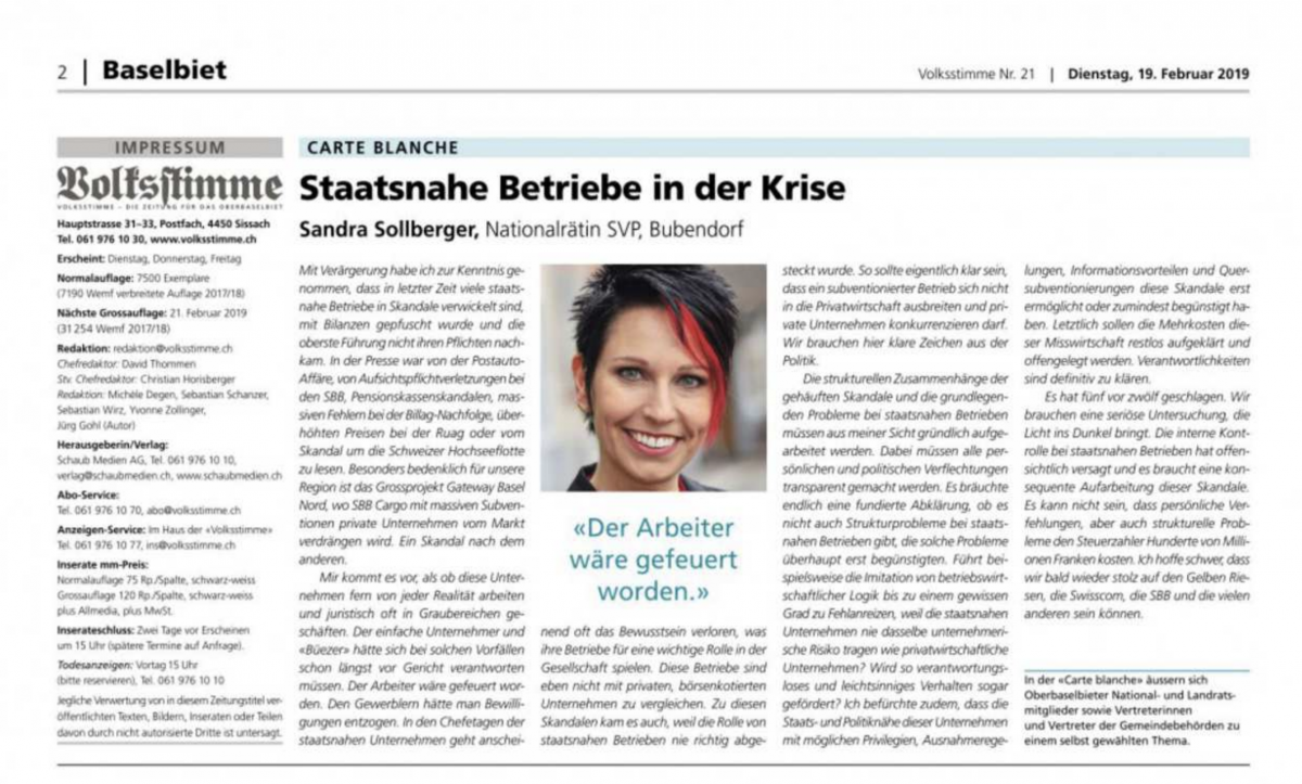 Sandra Sollberger, Volksstimme – Carte Blanche, Staatsnahe Betriebe in der Krise
