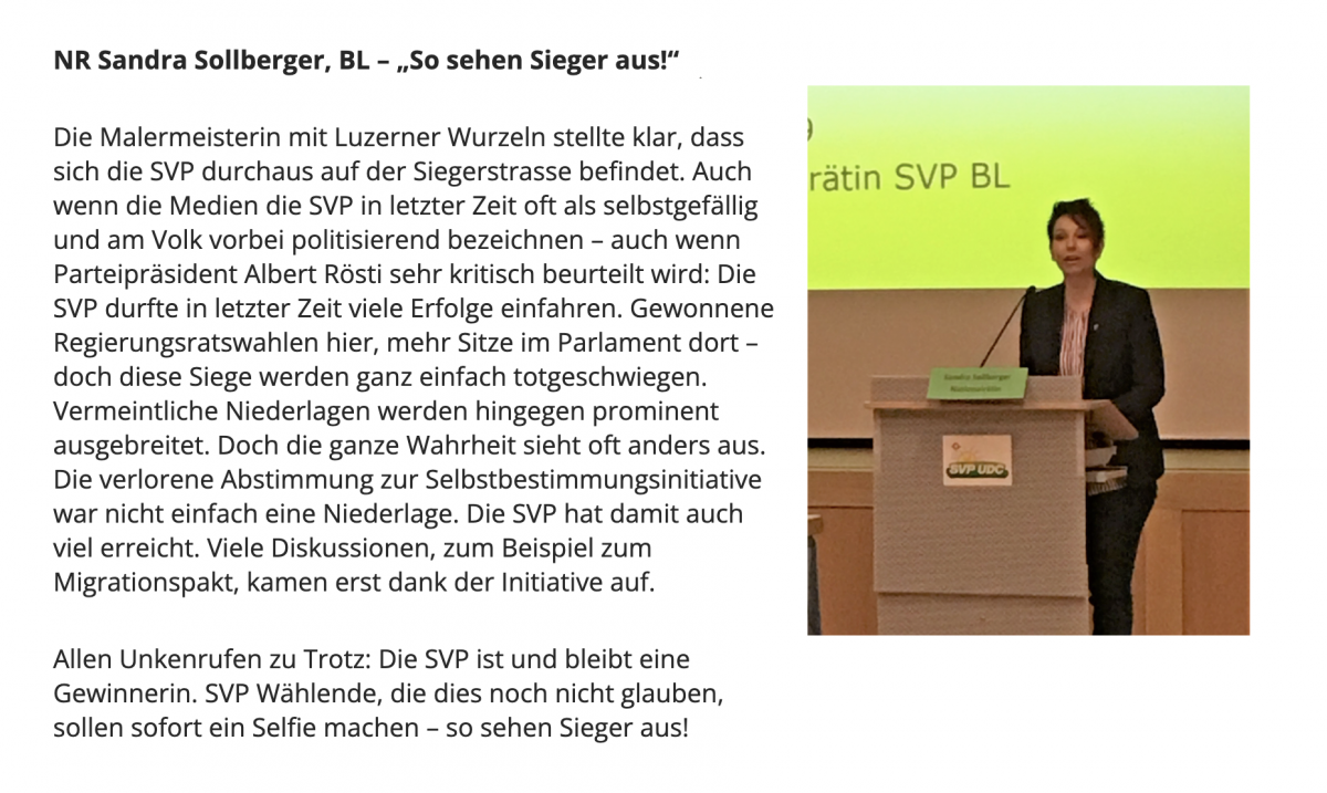 Sandra Sollberger, Kadertagung SVP Luzern – So sehen Sieger aus!