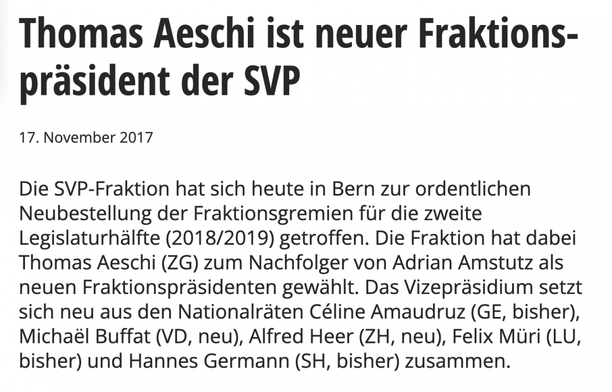 Sandra Sollberger, Thomas Aeschi ist neuer Fraktionspräsident und ich wurde in den Fraktionsvorstand gewählt