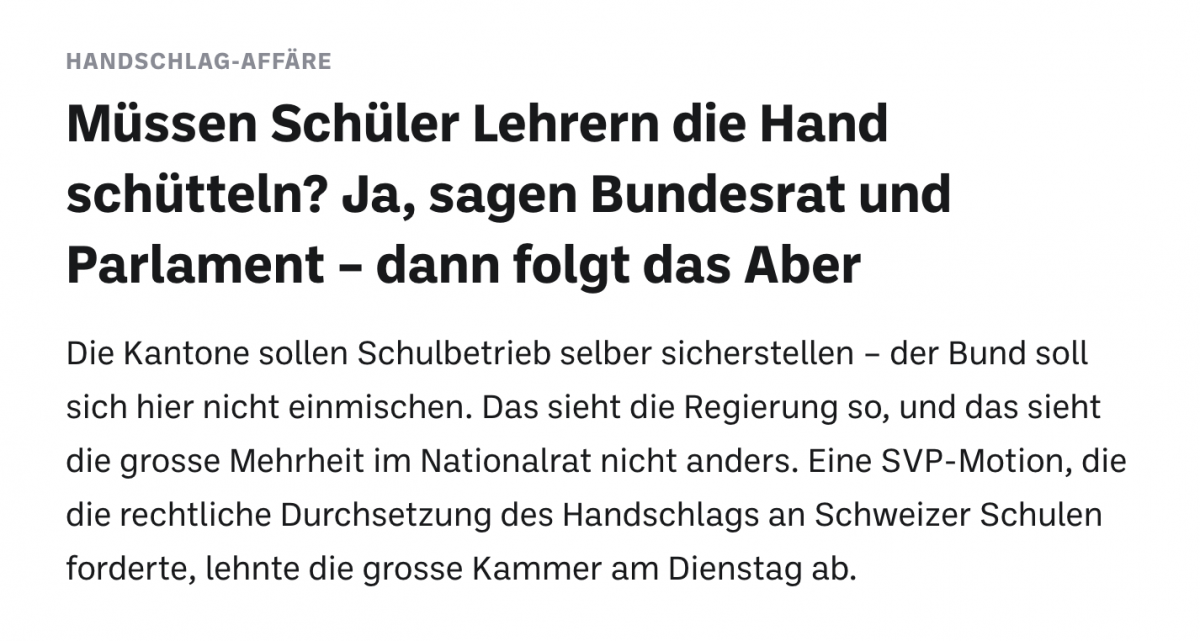 Sandra Sollberger, Basellandschaftliche Zeitung: Handschlag – Der Bund will sich nicht die Finger verbrennen