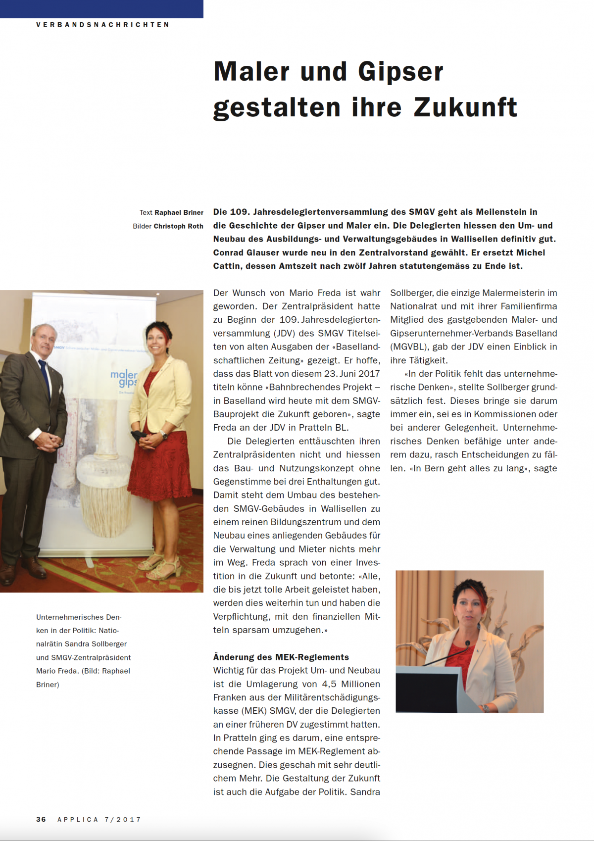 Sandra Sollberger, Jahresdelegiertenversammlung des SMGV in Pratteln BL – Applica Bericht