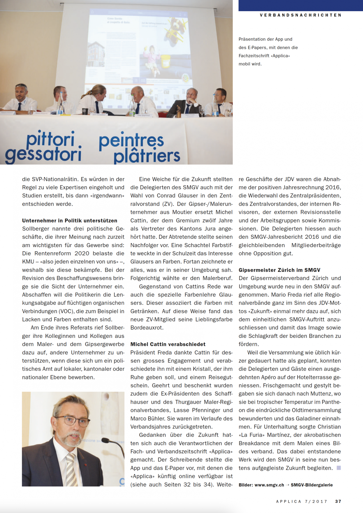 Sandra Sollberger, Jahresdelegiertenversammlung des SMGV in Pratteln BL – Applica Bericht