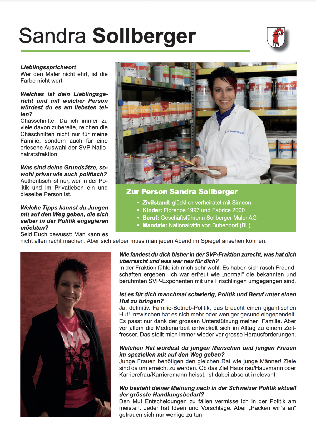 Sandra Sollberger, Interview in der Parteizeitung «Klartext» vom April 2017