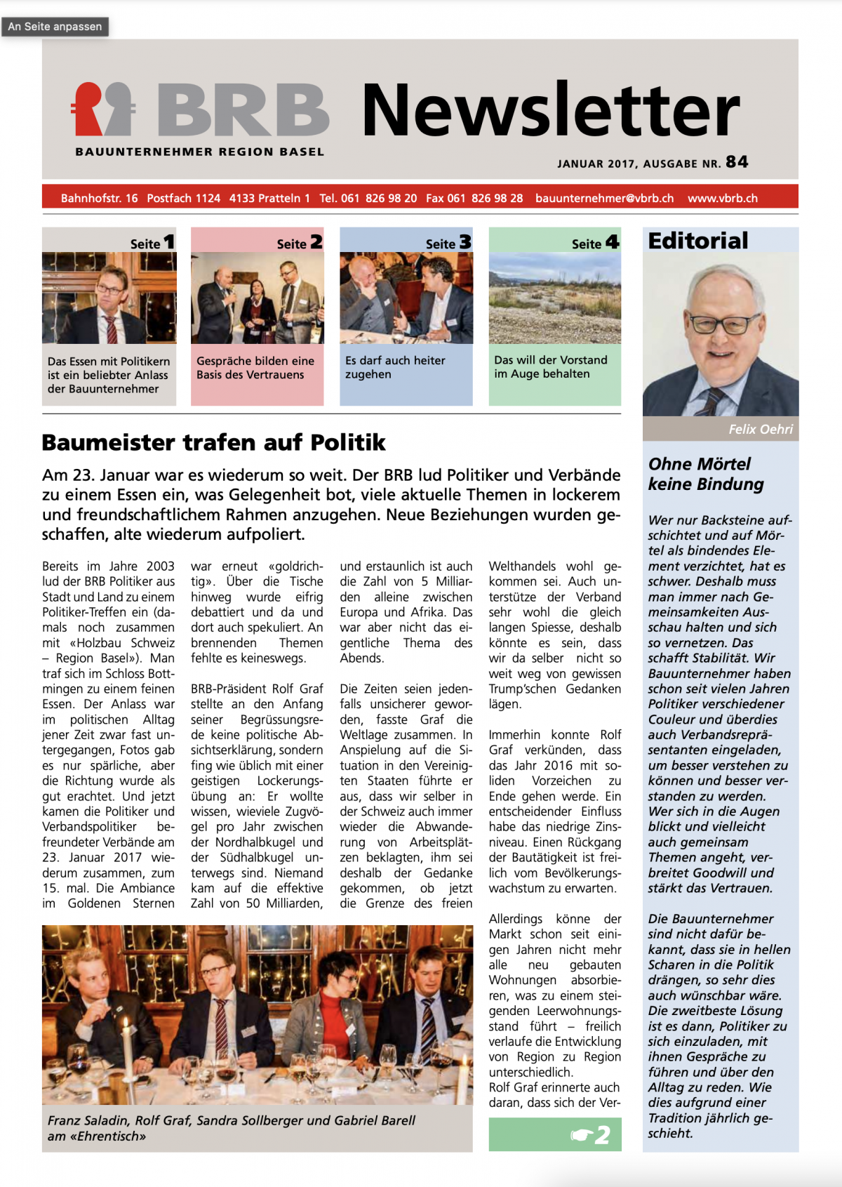 Sandra Sollberger, Newsletter der Bauunternehmer Region Basel