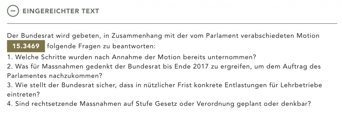 Sandra Sollberger, Meine Interpellation 16.3943 betreffend Entlastungen für Lehrlingsbetriebe