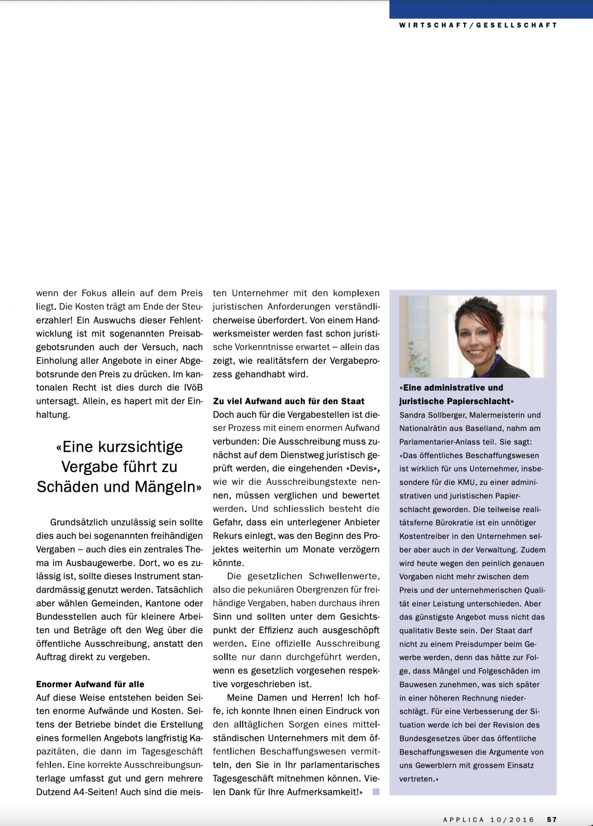 Sandra Sollberger, Ergänzung zum Referat von SMGV Zentralpräsident Mario Freda zum Thema: Beschaffungswesen