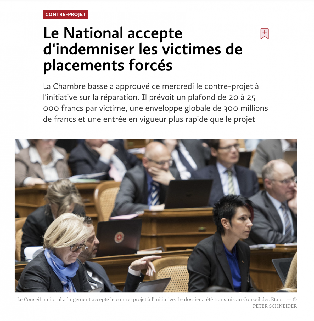 Sandra Sollberger, le temps Le National accepte d’indemniser les victimes de placements forcés