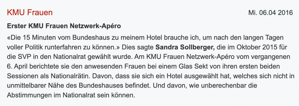 Sandra Sollberger, Netzwerk-Apéro bei den KMU Frauen Baselland