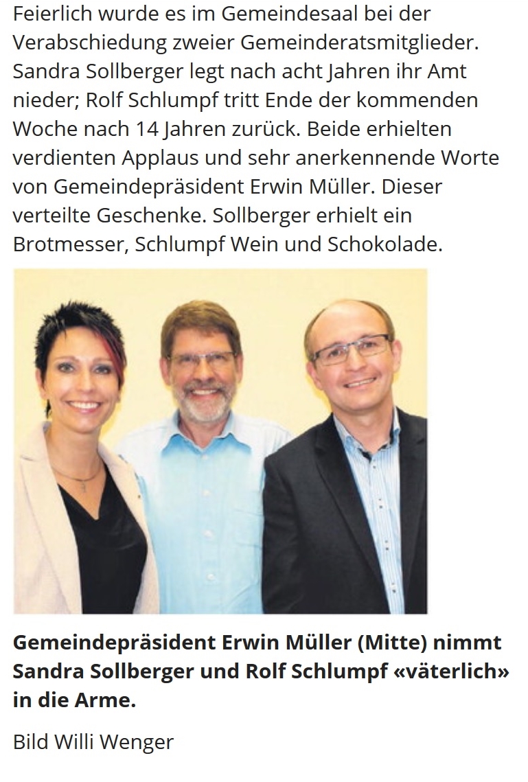 Sandra Sollberger, Volksstimme Feierliche Verabschiedung als Gemeinderätin von Bubendorf BL