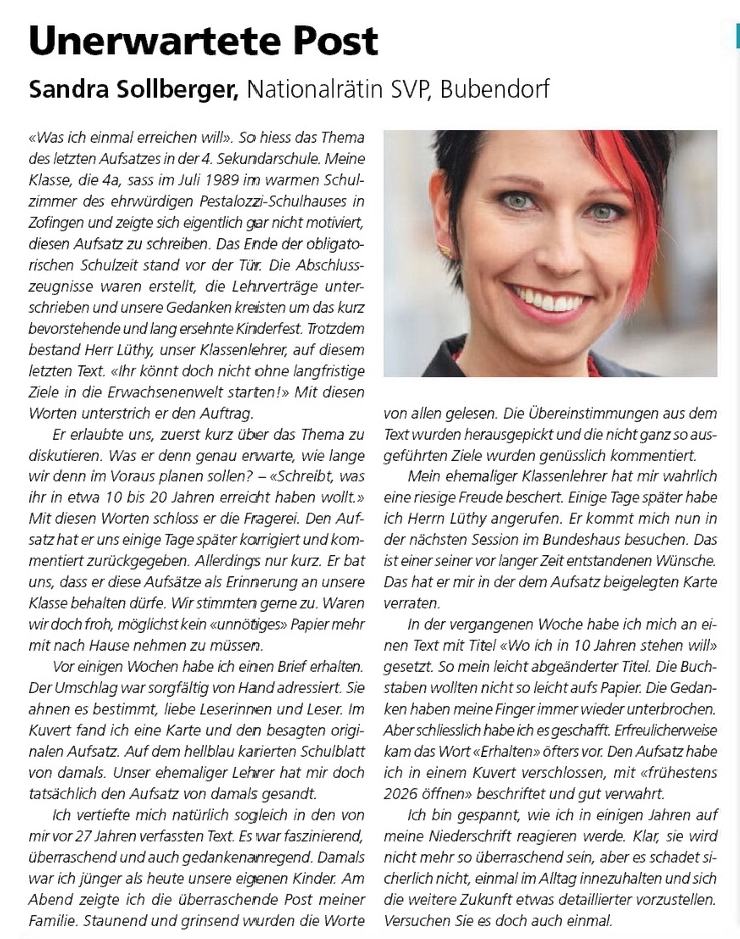 Sandra Sollberger, Volksstimme – carte blanche: Unerwartete Post