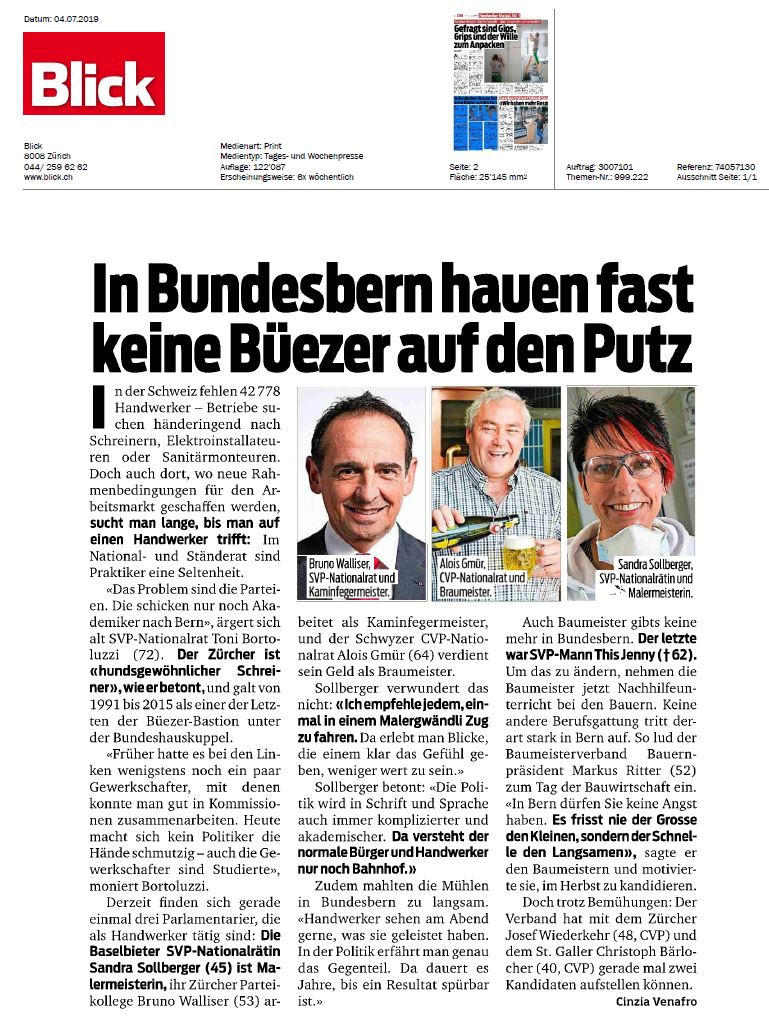 Sandra Sollberger, Blick: Fast keine Büezer in Bern