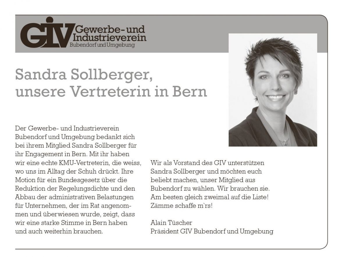 Sandra Sollberger, Amtsanzeiger Bubendorf – GIV Bubendorf u. U.