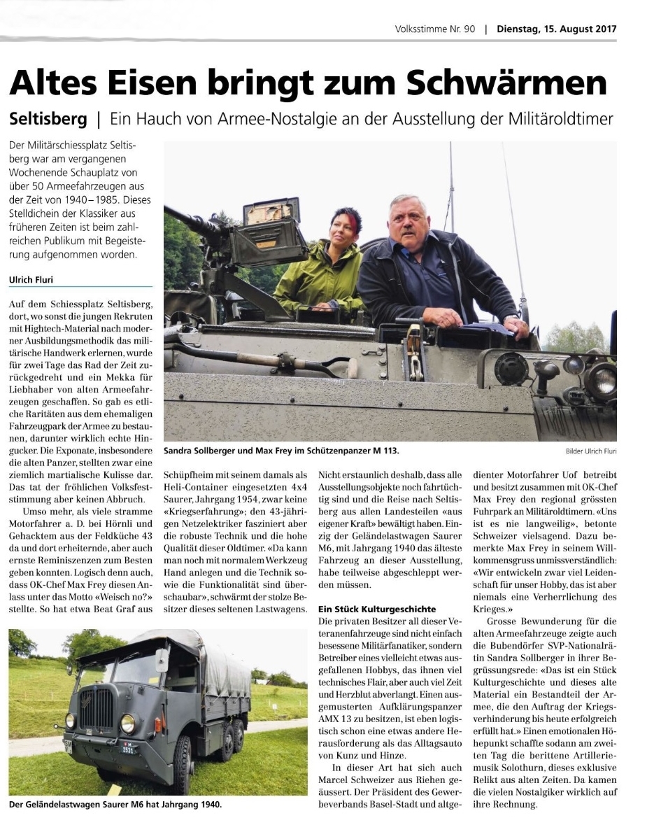 Sandra Sollberger, Volksstimme: Begrüssungsrede an der Ausstellung der Militärodtimer-Fahrzeugen