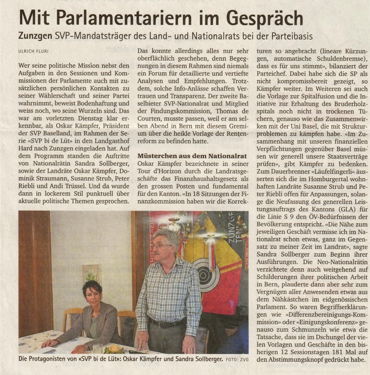 Sandra Sollberger, OBZ – SVP bi de Lüt, in Zunzgen bei der Basis