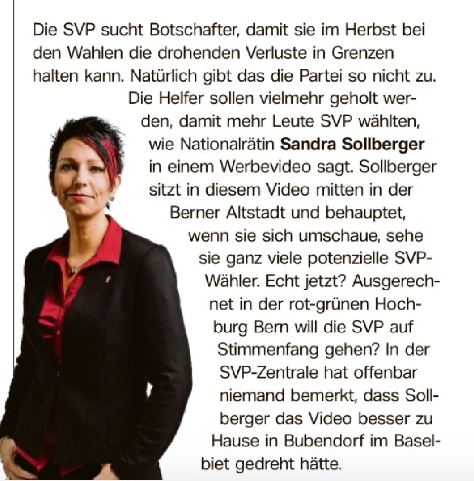 Sandra Sollberger, Sonntagszeitung Politohr – Echt jetzt?