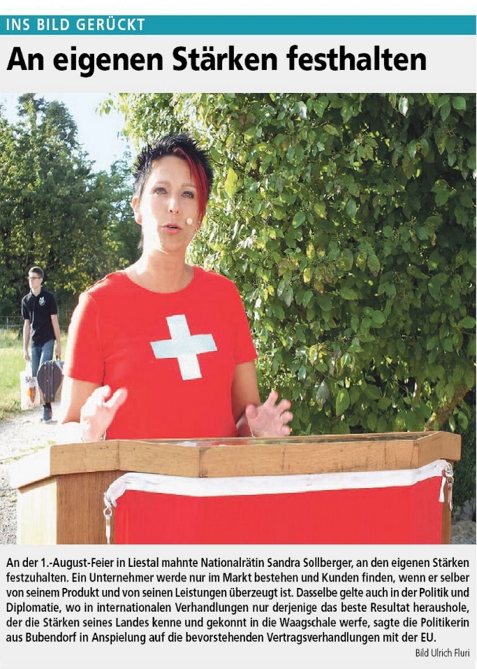 Sandra Sollberger, Volksstimme – Festrede 1.-August-Feier in Liestal