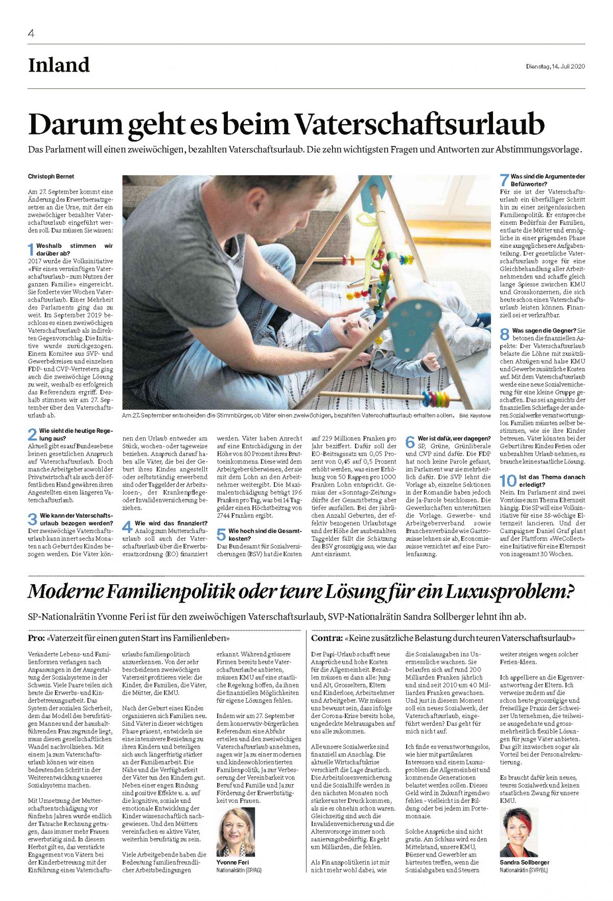 Sandra Sollberger, Bz – Vaterschaftsurlaub – Keine zusätzliche Belastung!